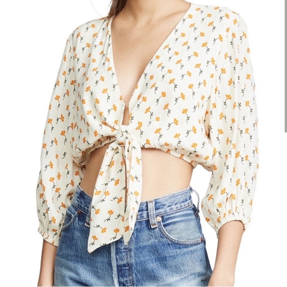 Faithful The Brand La Guardia Floral Cropped Tie-Front Crepe To Size 4